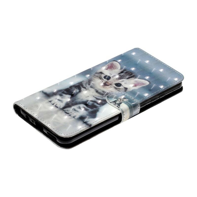 Læder Cover Huawei Y6p Med Snor Kitten Light Spots Med Rem