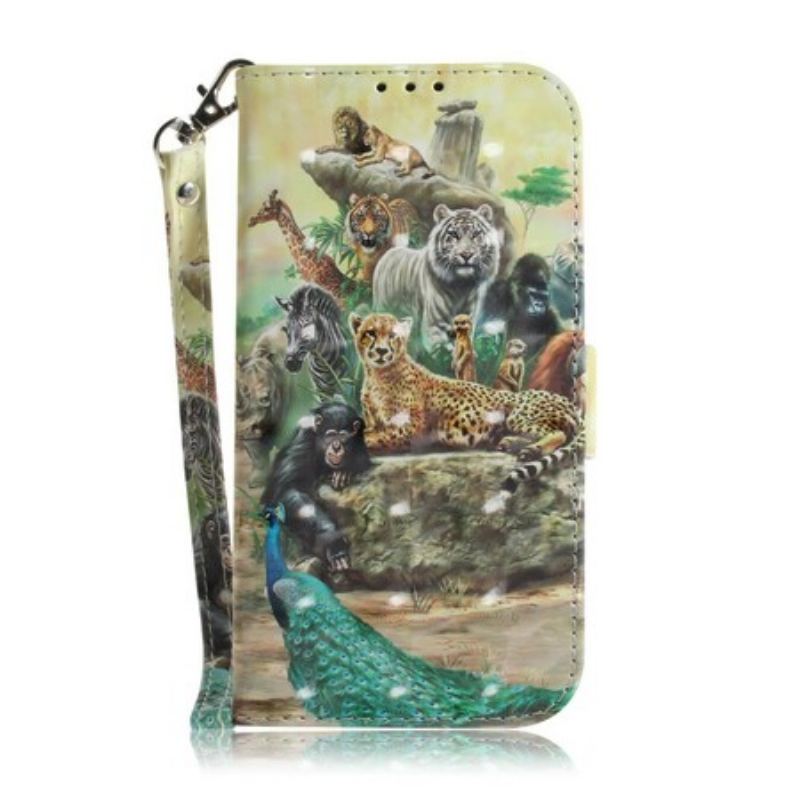 Læder Cover Huawei P Smart Z Med Snor Thong Safari Dyr