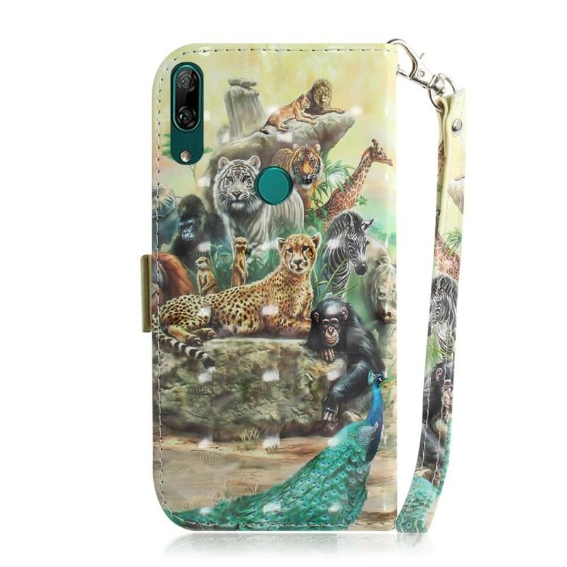 Læder Cover Huawei P Smart Z Med Snor Thong Safari Dyr