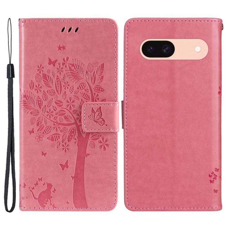 Læder Cover Google Pixel 8a Telefon Etui Kat Og Snøretræ