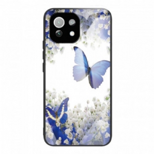 Cover Xiaomi Mi 11 Lite 4G / 5G / 5G NE Blå Sommerfugle Hærdet Glas