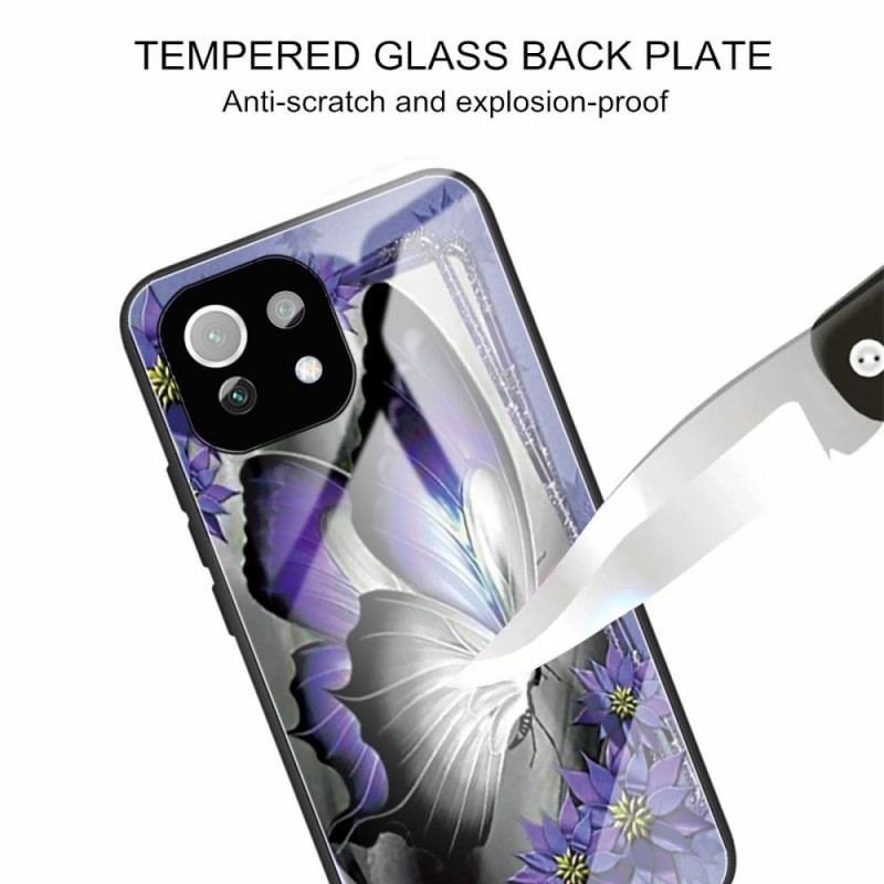 Cover Xiaomi Mi 11 Lite 4G / 5G / 5G NE Lilla Sommerfugl Hærdet Glas