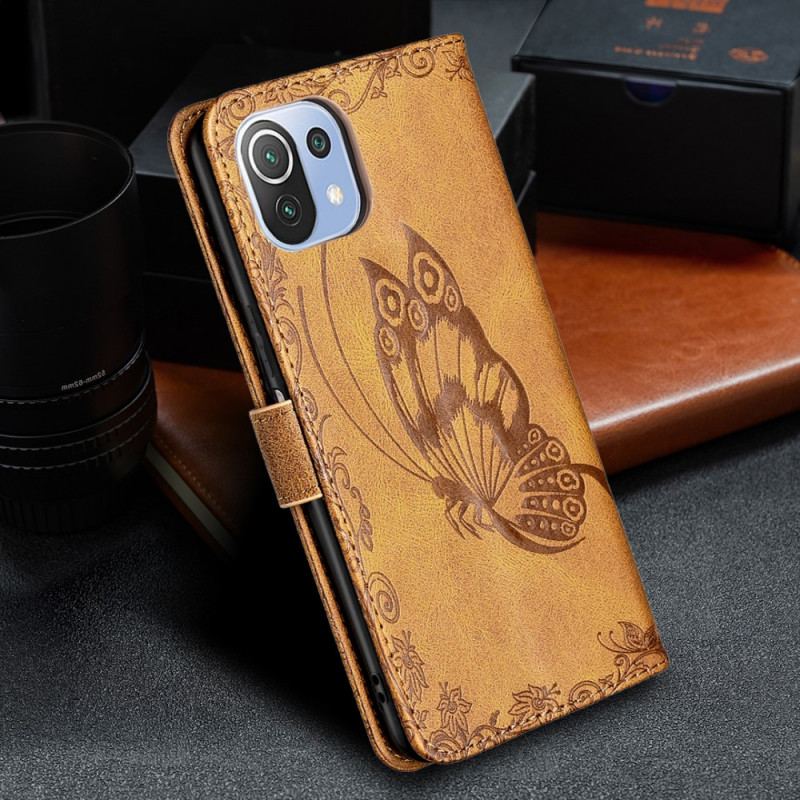 Flip Cover Xiaomi Mi 11 Lite 4G / 5G / 5G NE Med Snor Barok Strappy Sommerfugl