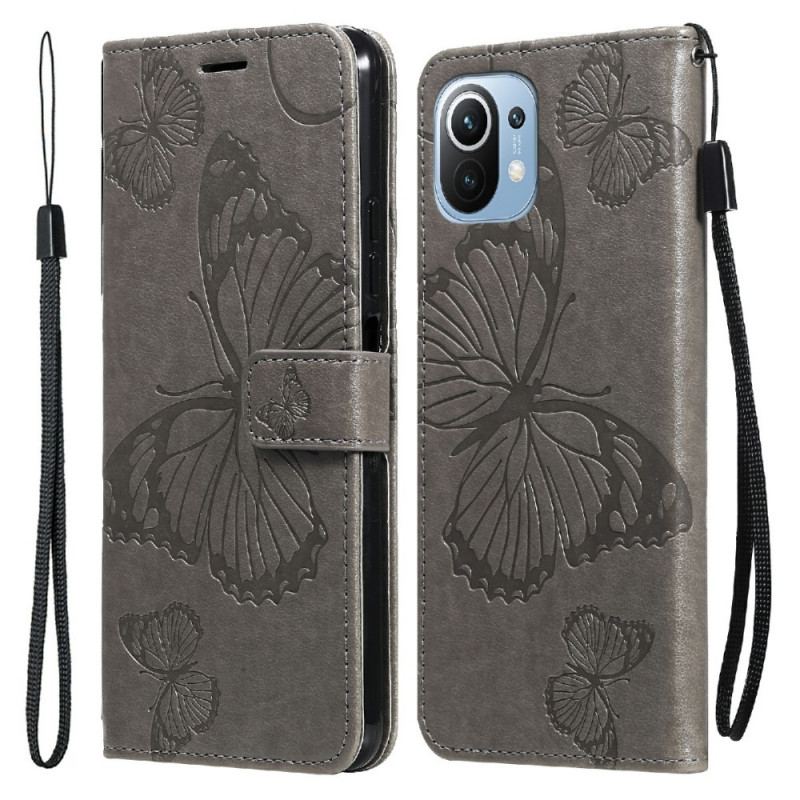 Flip Cover Xiaomi Mi 11 Lite 4G / 5G / 5G NE Med Snor Kæmpe Sommerfugle Med Rem