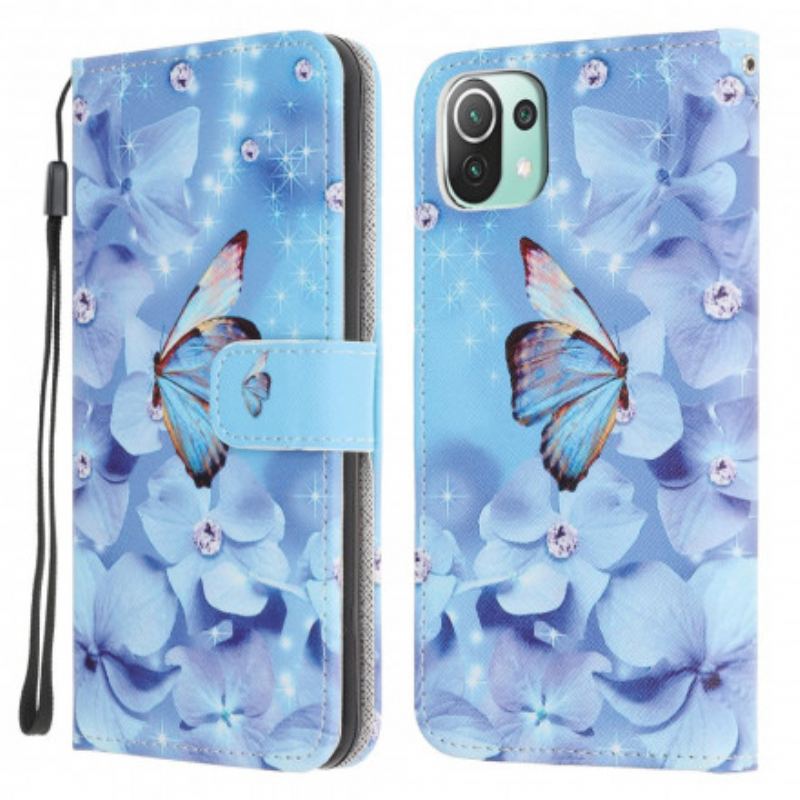 Læder Cover Xiaomi Mi 11 Lite 4G / 5G / 5G NE Diamantsommerfugle