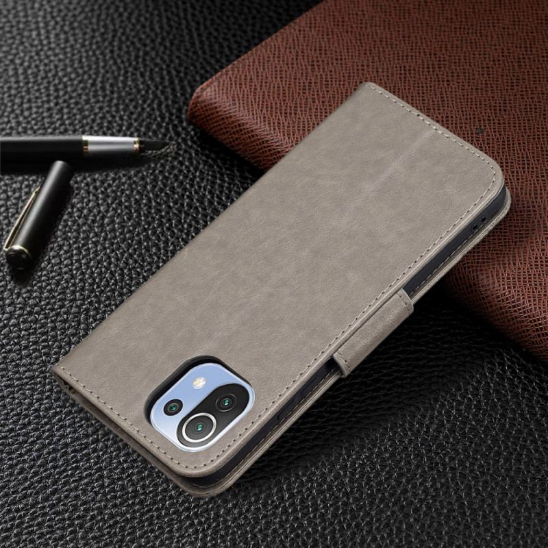 Læder Cover Xiaomi Mi 11 Lite 4G / 5G / 5G NE Med Snor Sommerfugle Trykt Strappy