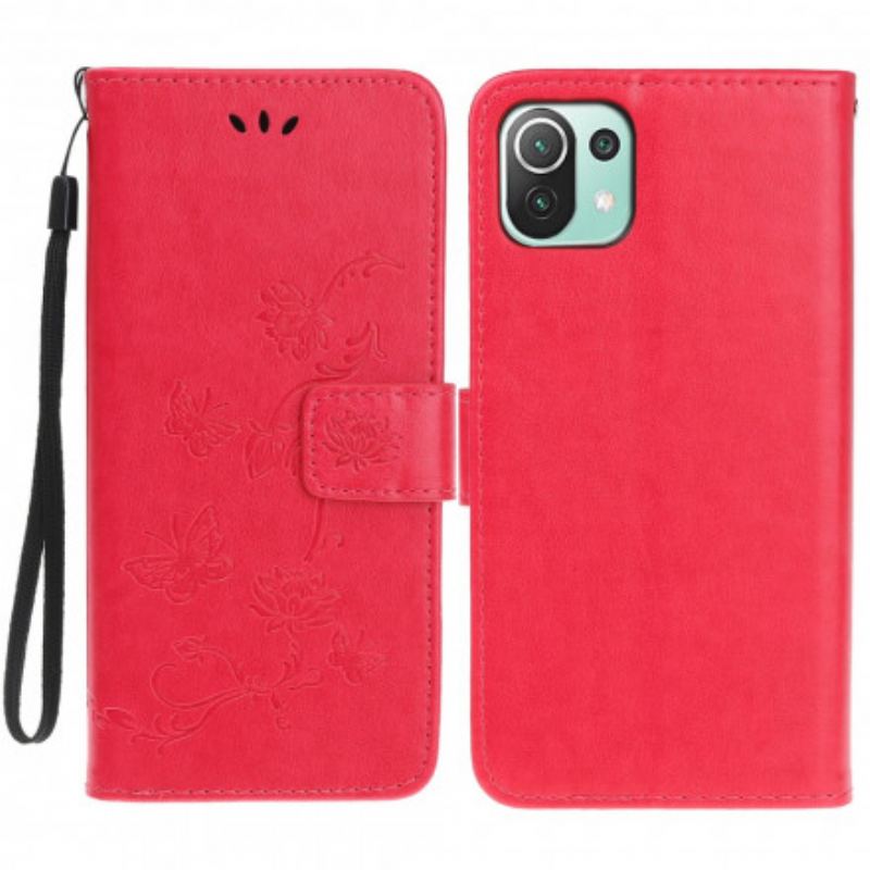 Læder Cover Xiaomi Mi 11 Lite 4G / 5G / 5G NE Sommerfugle Og Blomster