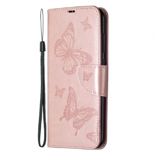 Flip Cover Xiaomi Redmi Note 9 Læder Cover Sommerfugle Og Skrå Klap