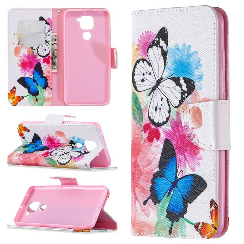 Flip Cover Xiaomi Redmi Note 9 Malede Sommerfugle Og Blomster