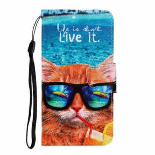 Flip Cover Xiaomi Redmi Note 9 Med Snor Cat Live It Strappy