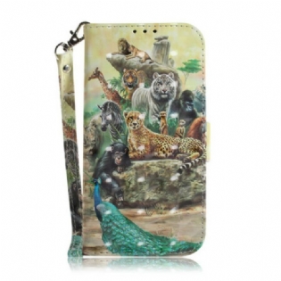 Flip Cover Xiaomi Redmi Note 9 Med Snor Thong Safari Dyr