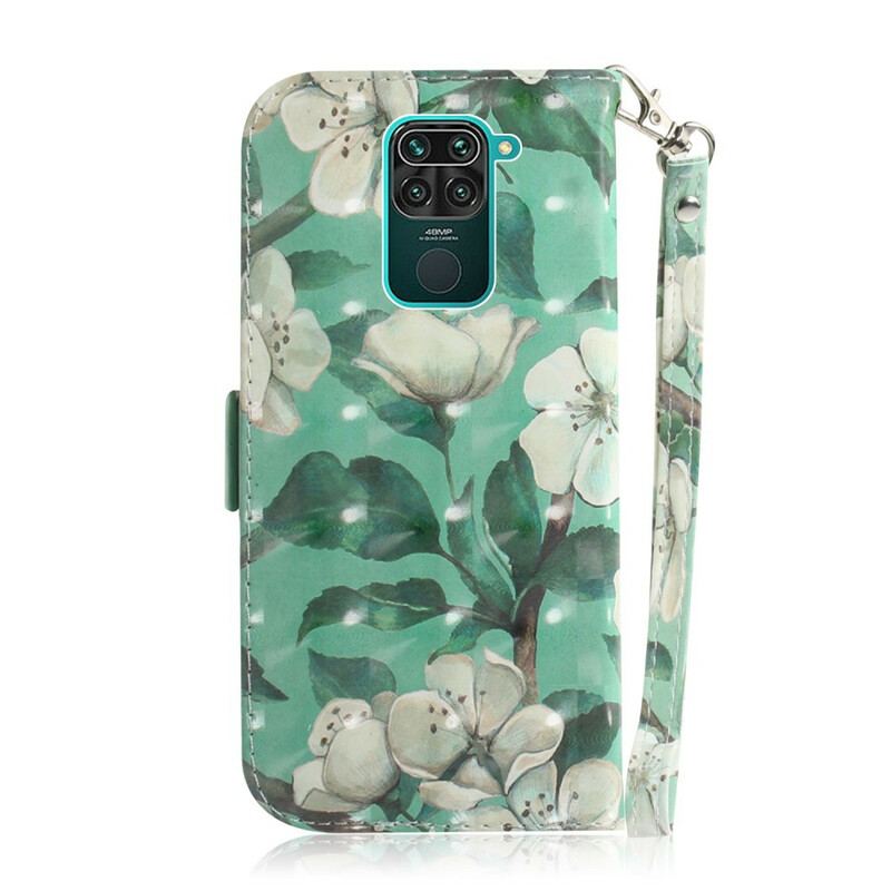 Læder Cover Xiaomi Redmi Note 9 Med Snor Blomstrende Gren Med Rem