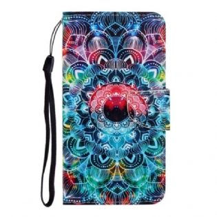 Læder Cover Xiaomi Redmi Note 9 Med Snor Prangende Strappy Mandala