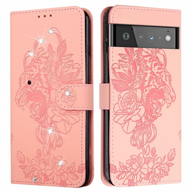 Flip Cover Google Pixel 6 Pro Barok Tiger Og Strass