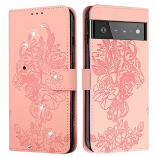 Flip Cover Google Pixel 6 Pro Barok Tiger Og Strass