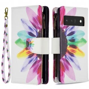 Flip Cover Google Pixel 6 Pro Blomsterlomme Med Lynlås