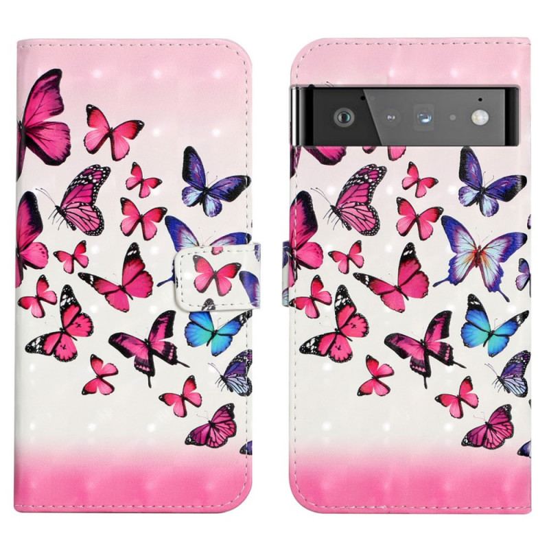 Flip Cover Google Pixel 6 Pro Flugt Af Sommerfugle