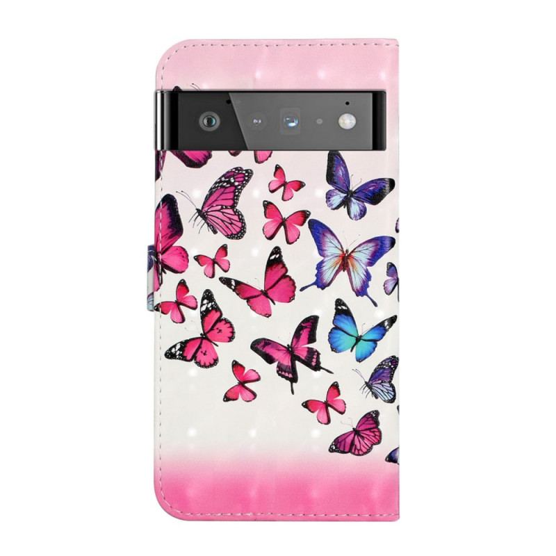 Flip Cover Google Pixel 6 Pro Flugt Af Sommerfugle
