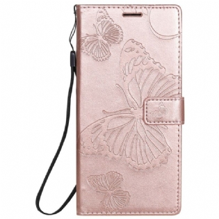 Flip Cover Samsung Galaxy Note 20 Ultra Med Snor Kæmpe Sommerfugle Med Rem
