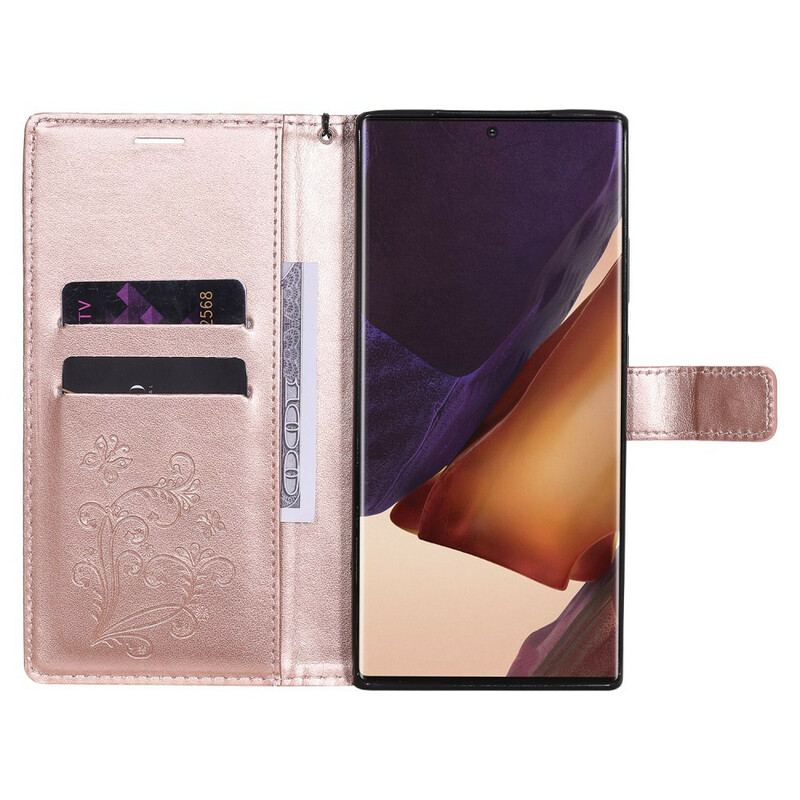 Flip Cover Samsung Galaxy Note 20 Ultra Med Snor Kæmpe Sommerfugle Med Rem