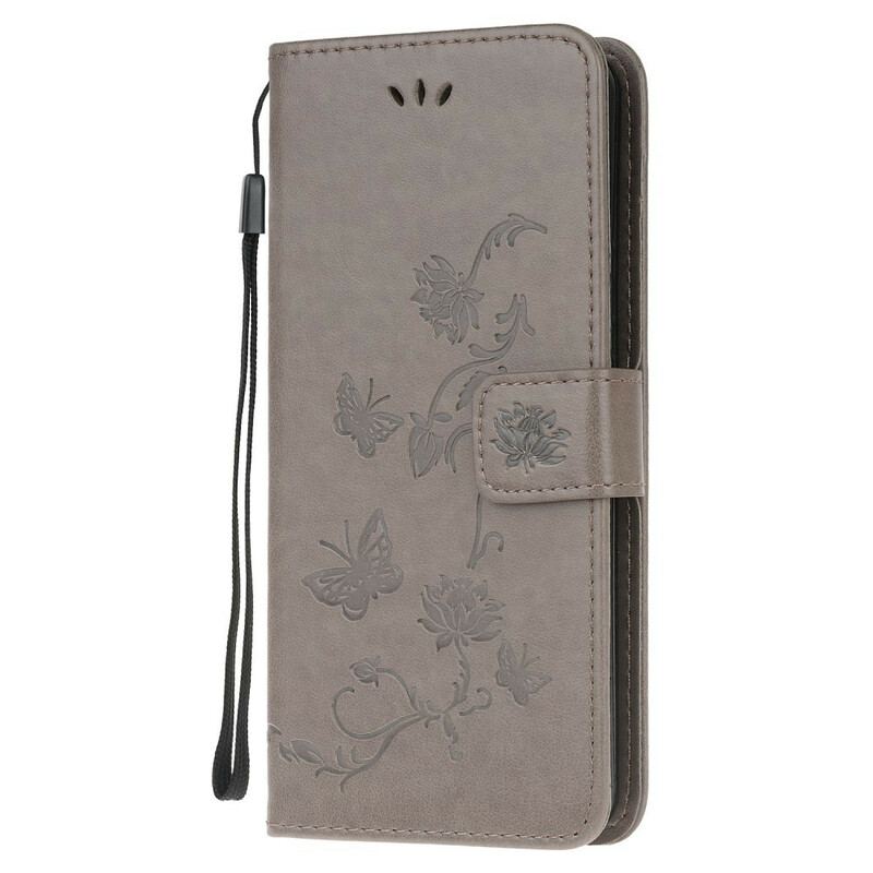 Flip Cover Samsung Galaxy Note 20 Ultra Med Snor Thong Sommerfugle Og Blomster