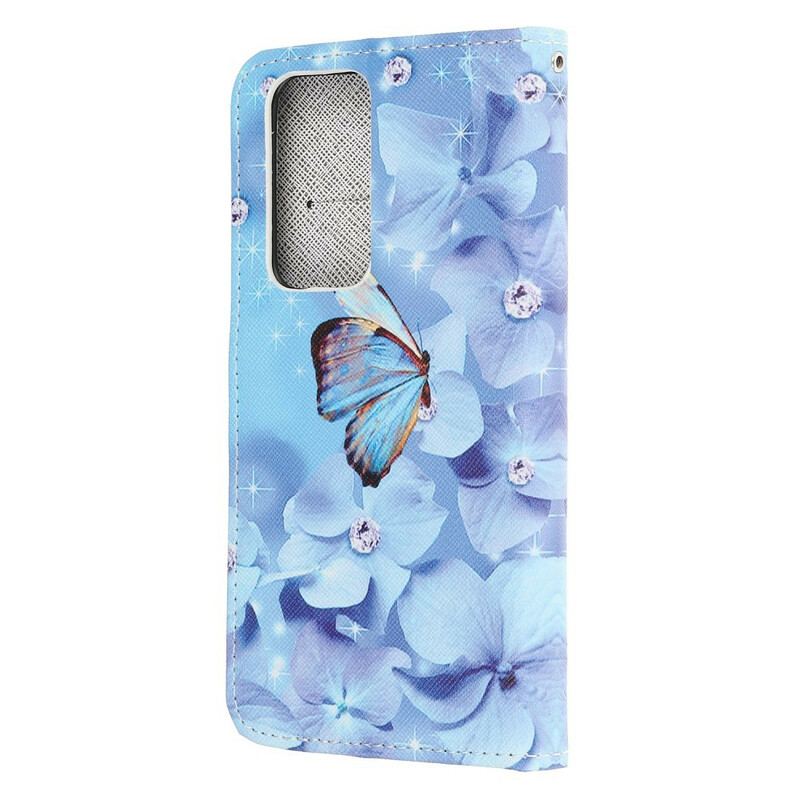 Flip Cover Huawei P40 Med Snor Strappy Diamond Sommerfugle