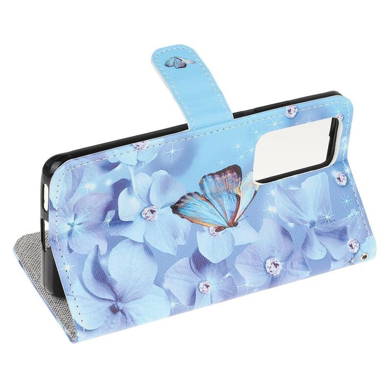 Flip Cover Huawei P40 Med Snor Strappy Diamond Sommerfugle