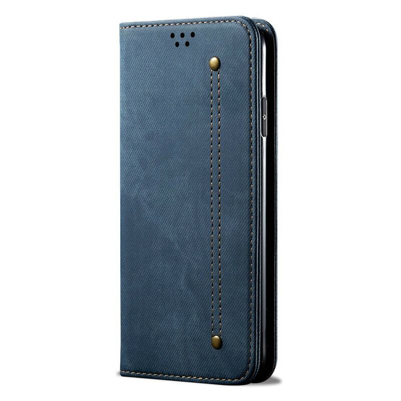 Cover iPhone 12 Pro Max Flip Cover Tekstur På Jeans I Imiteret Læder