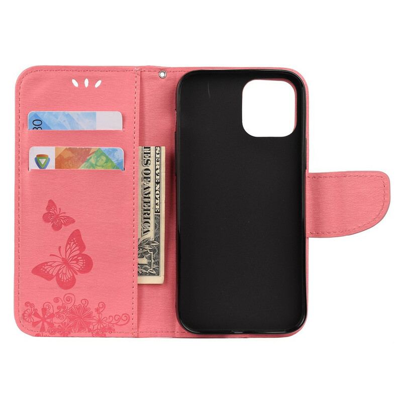 Flip Cover iPhone 12 Pro Max Med Snor Pragtfulde Stropsommerfugle