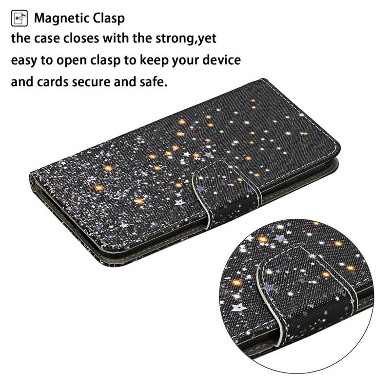 Flip Cover iPhone 12 Pro Max Stjerner Og Pailletter Med Snor
