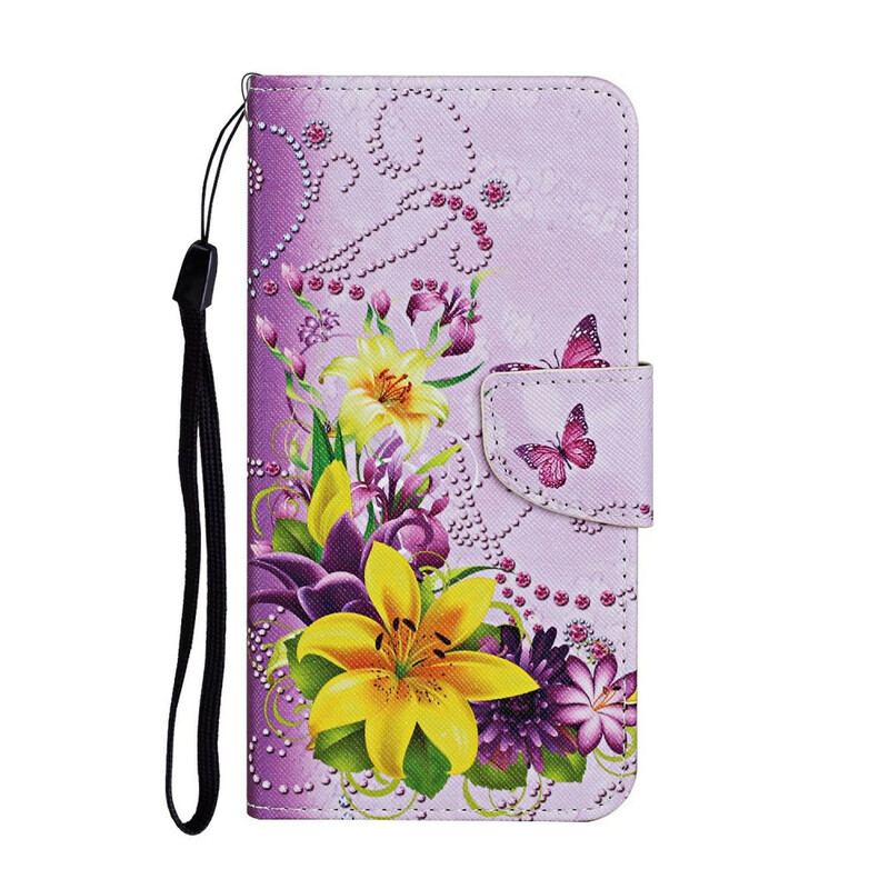 Læder Cover iPhone 12 Pro Max Mesterlige Blomster Med Rem
