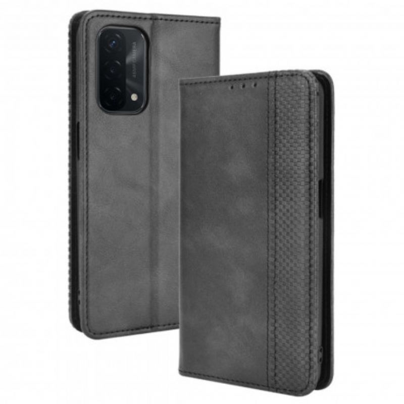 Cover Oppo A54 5G / A74 5G Flip Cover Stiliseret Vintage Lædereffekt