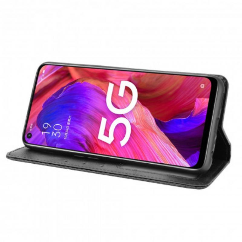 Cover Oppo A54 5G / A74 5G Flip Cover Stiliseret Vintage Lædereffekt
