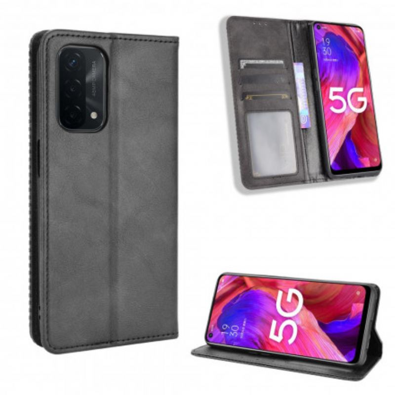 Cover Oppo A54 5G / A74 5G Flip Cover Stiliseret Vintage Lædereffekt