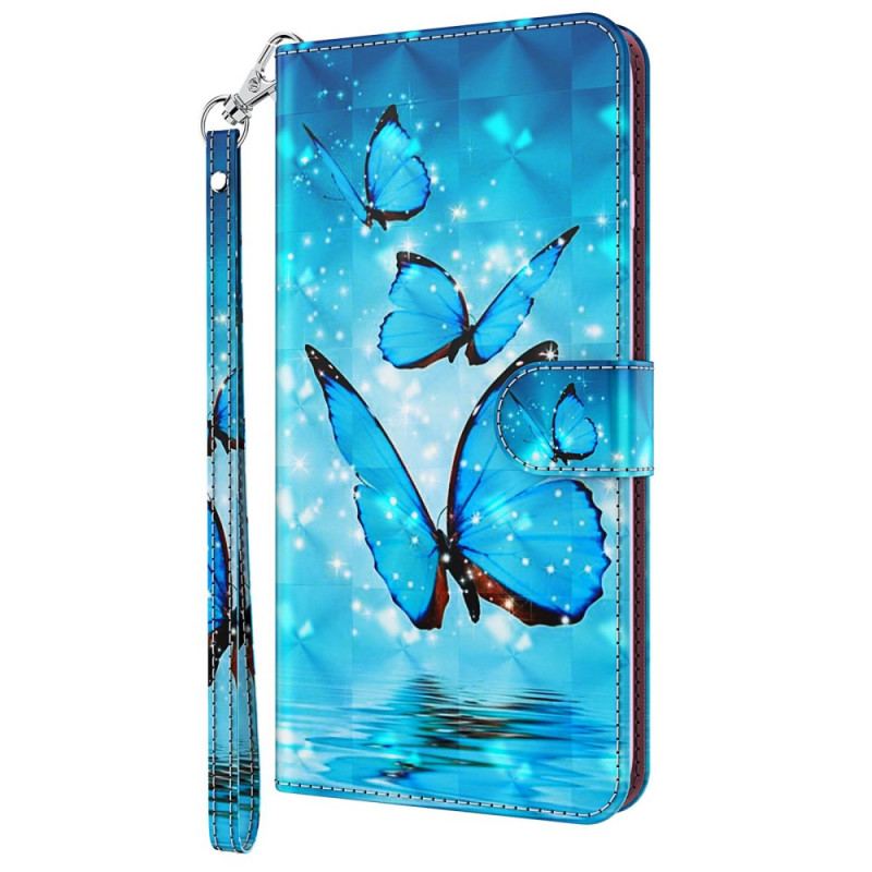 Flip Cover Oppo A54 5G / A74 5G Med Snor Thong Sommerfugle