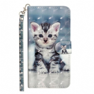 Læder Cover Huawei Y5p Med Snor Kitten Light Spots Med Rem
