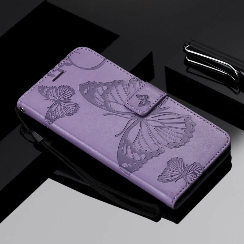 Flip Cover Samsung Galaxy S20 Med Snor Kæmpe Sommerfugle Med Rem