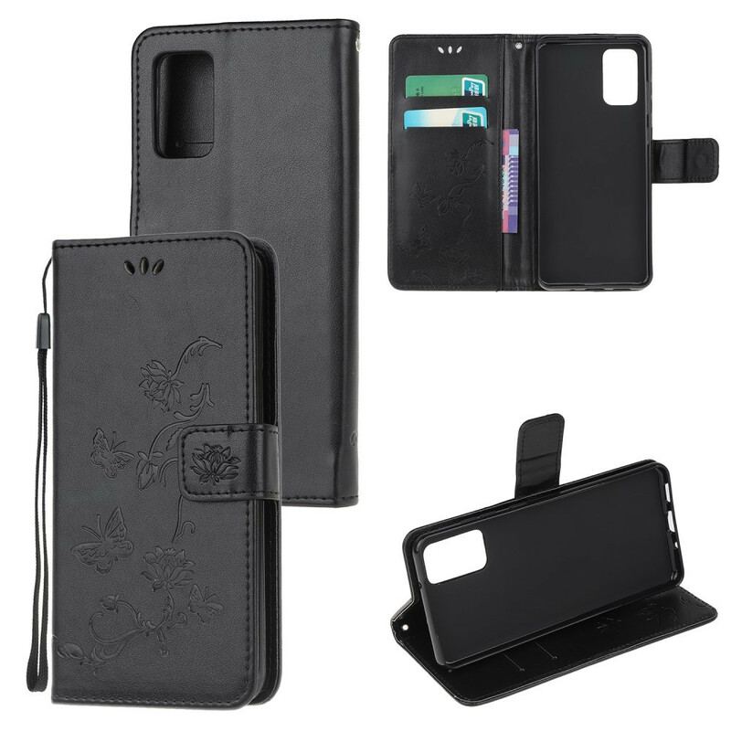 Læder Cover Samsung Galaxy S20 Med Snor Diskretion Sommerfugle Med Rem