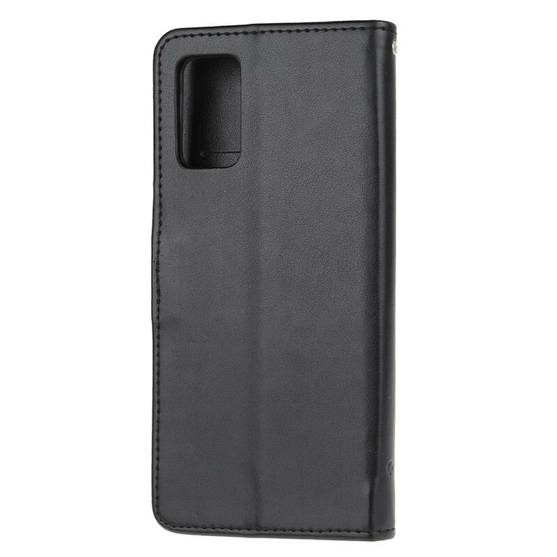 Læder Cover Samsung Galaxy S20 Med Snor Diskretion Sommerfugle Med Rem