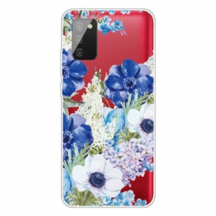Cover Samsung Galaxy A02s Sømløs Akvarel Blå Blomster