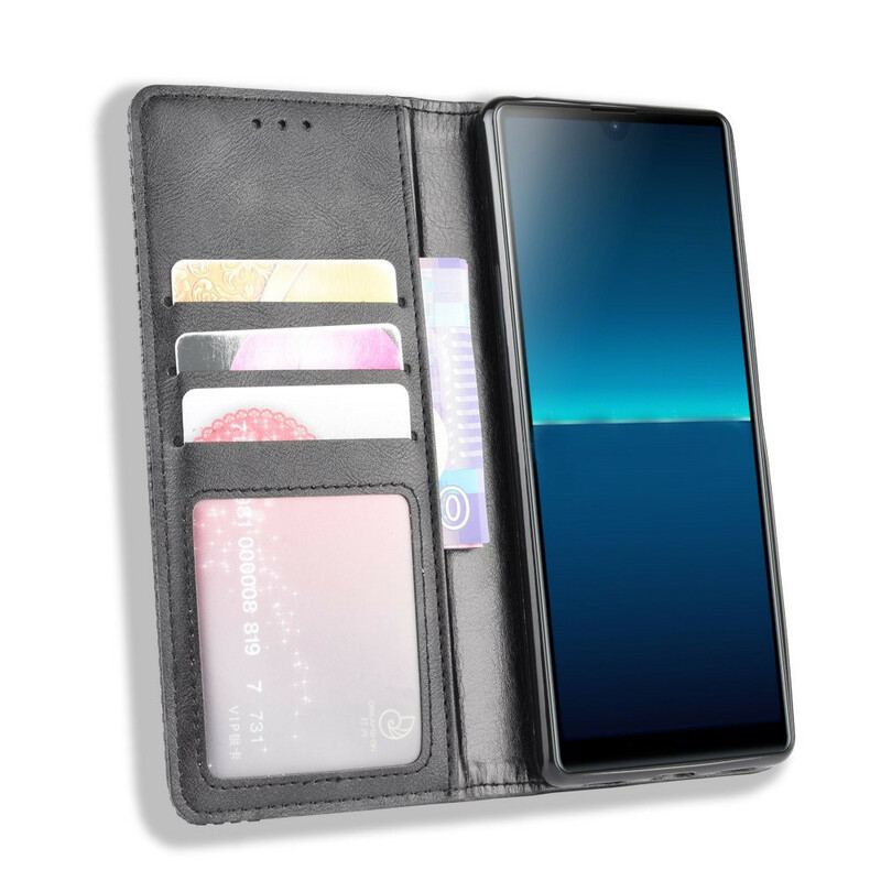 Cover Sony Xperia L4 Flip Cover Stiliseret Vintage Lædereffekt