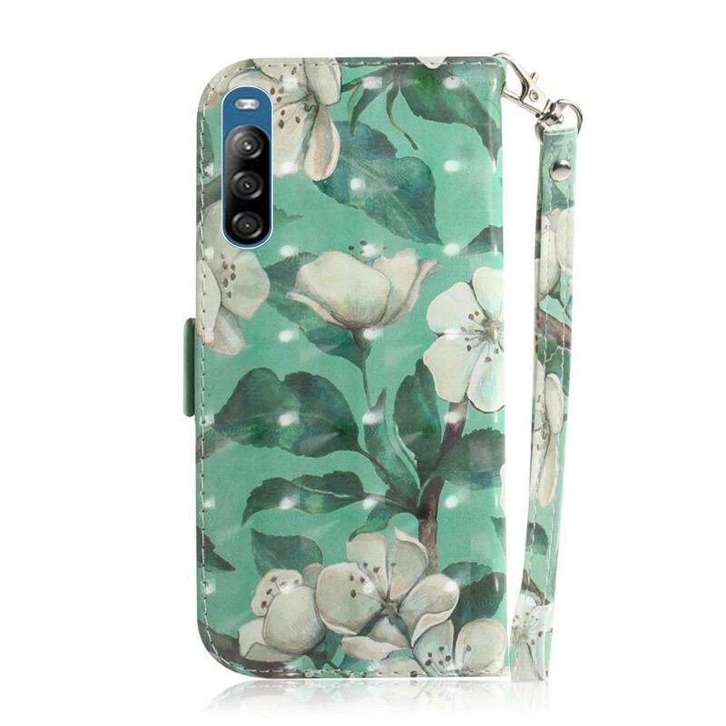 Læder Cover Sony Xperia L4 Med Snor Blomstrende Gren Med Rem