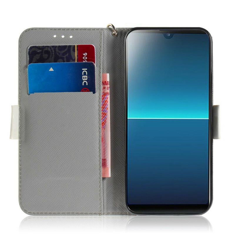 Læder Cover Sony Xperia L4 Med Snor Blomstrende Gren Med Rem