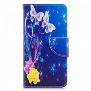 Flip Cover Samsung Galaxy A40 Farverige Sommerfugle Om Natten