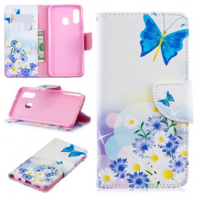 Flip Cover Samsung Galaxy A40 Malet Sommerfugle Og Blomster