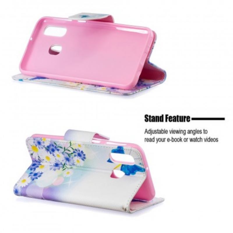 Flip Cover Samsung Galaxy A40 Malet Sommerfugle Og Blomster