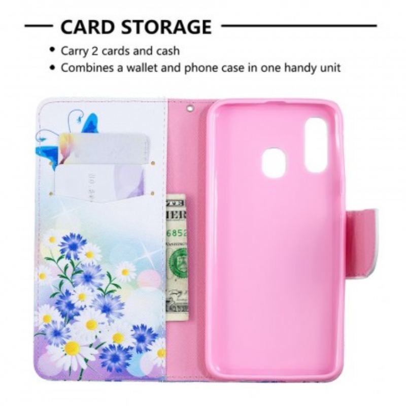 Flip Cover Samsung Galaxy A40 Malet Sommerfugle Og Blomster