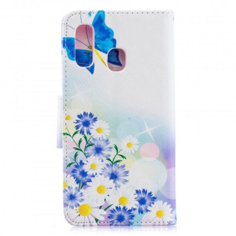 Flip Cover Samsung Galaxy A40 Malet Sommerfugle Og Blomster