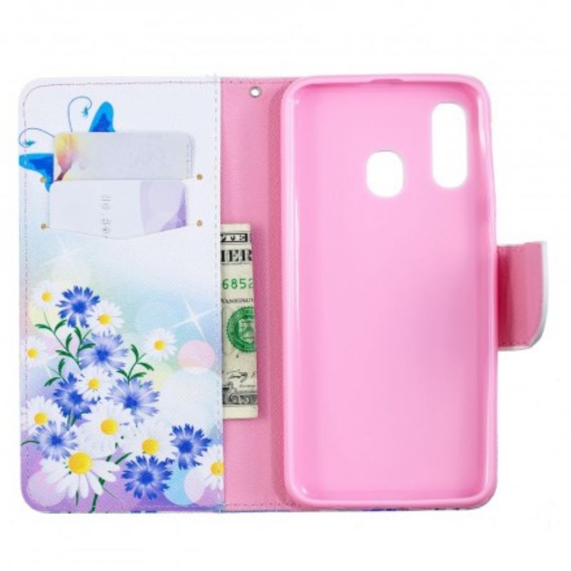 Flip Cover Samsung Galaxy A40 Malet Sommerfugle Og Blomster