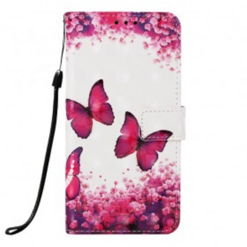 Flip Cover Samsung Galaxy A40 Røde Sommerfugle